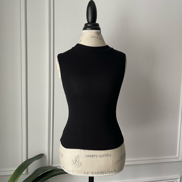 Garage Tops - Black mock neck ribbed sleeve less top